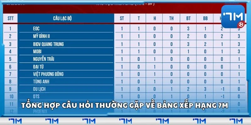 Tổng hợp câu hỏi thường gặp về bảng xếp hạng 7m