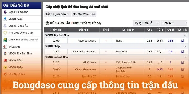 Theo dõi trực tiếp bóng đá livescore chân thực trên Bongdaso